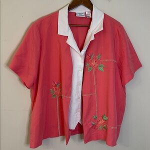 Adeline Woman by Alfred Dunner Coral Floral Embroidered Blouse built in vest 20W